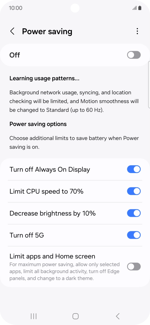 Press the indicators next to the required settings.