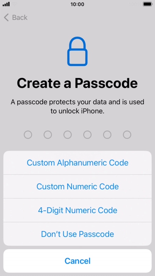 Follow the instructions on the screen to turn on use of phone lock code or press Don't Use Passcode.