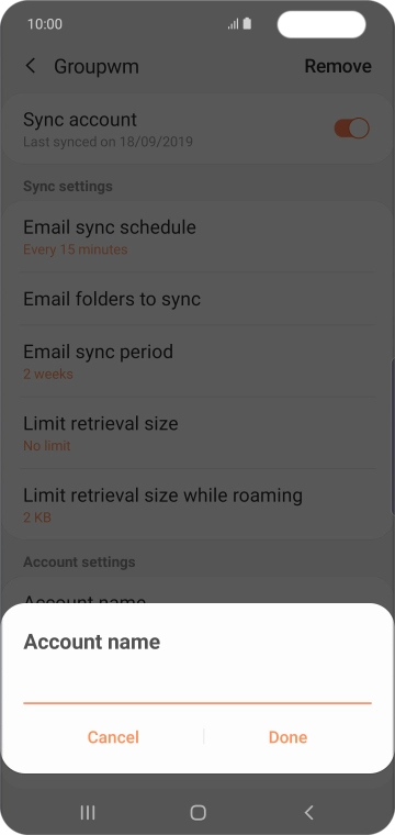 Key in the required name for the email account and press Done.
