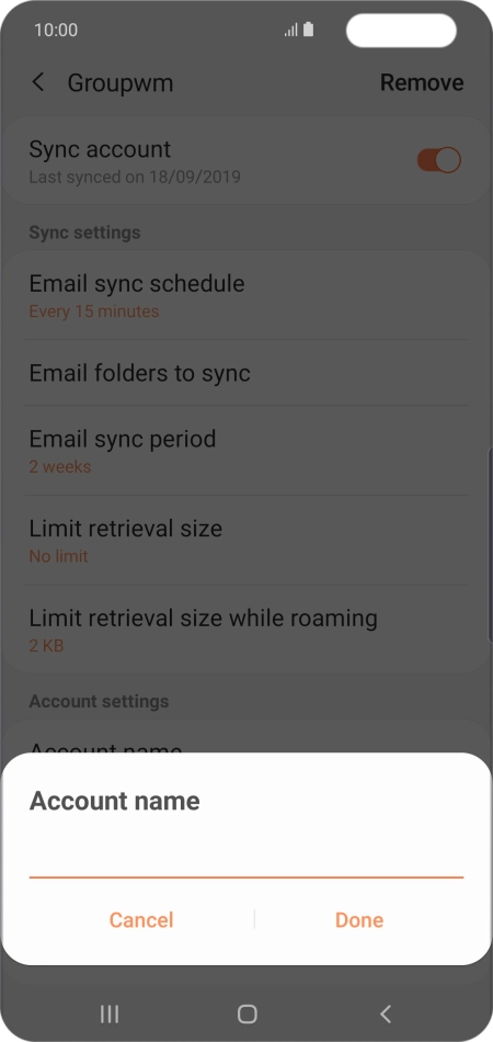 Key in the required name for the email account and press Done.