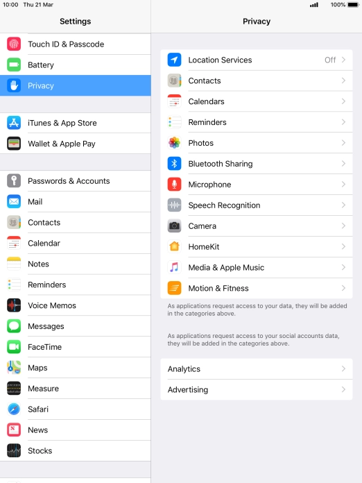 Press Location Services.