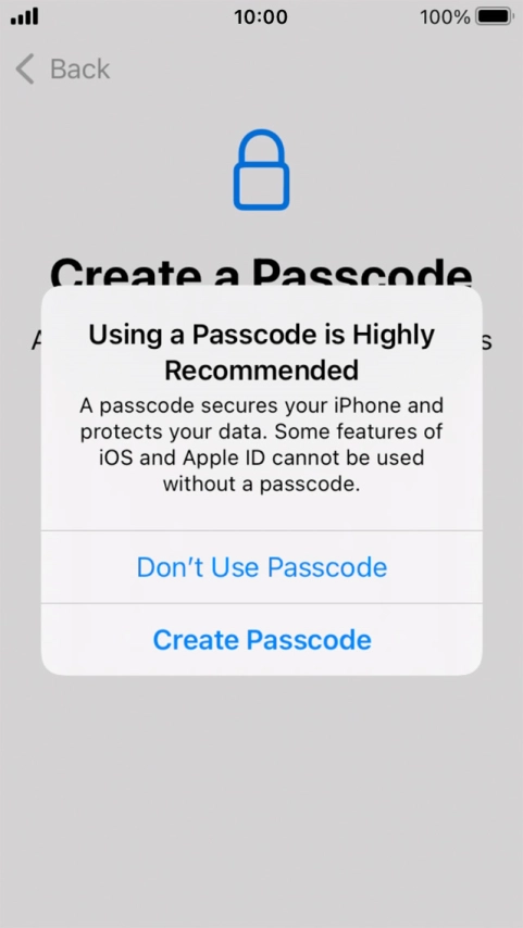 If you turn off the function, press Don't Use Passcode.