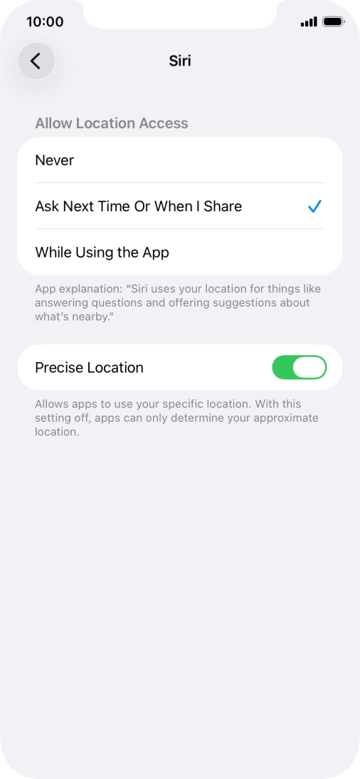 Press the required setting to turn the function on or off.