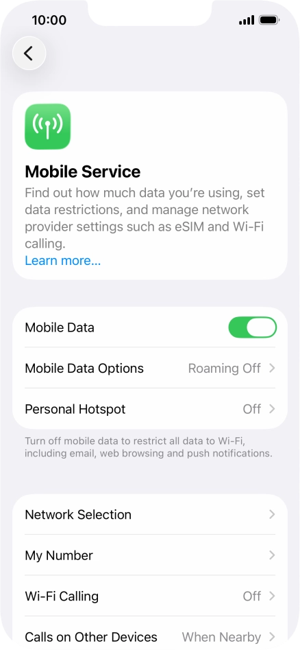 Press Mobile Data Options.