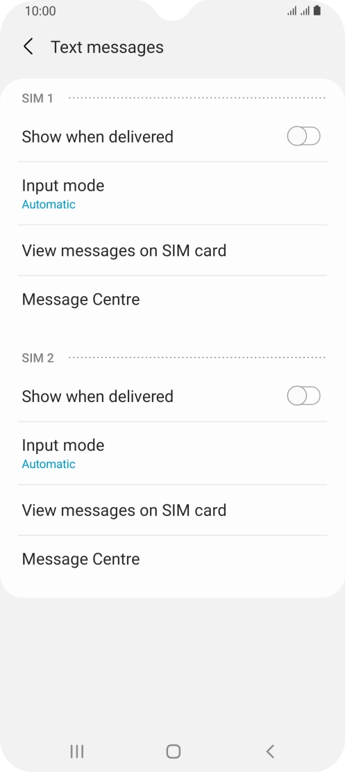 Press Message Centre below the required SIM.
