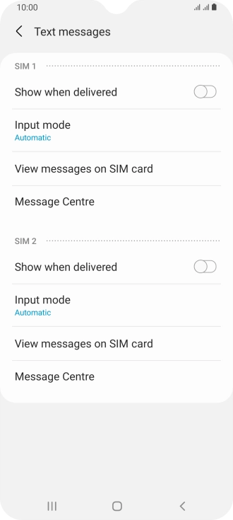Press Message Centre below the required SIM.