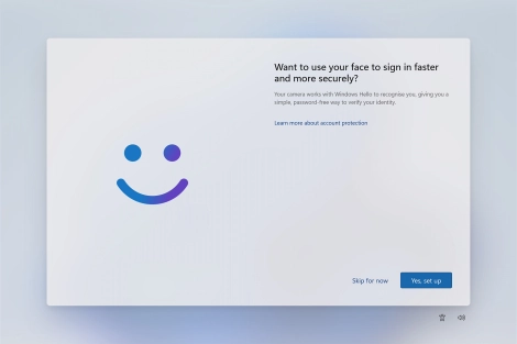 Follow the instructions on the screen to turn on face recognition for unlocking your laptop or click Skip for now.