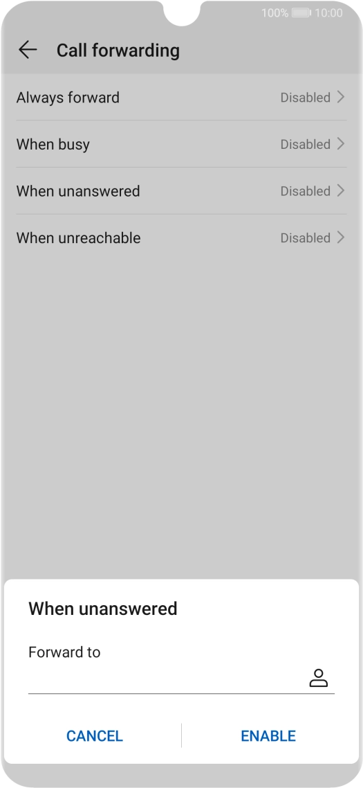 Key in +447953222222 and press ENABLE.