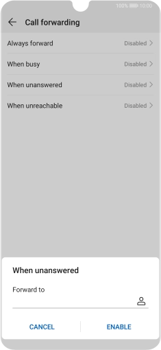 Key in +447953222222 and press ENABLE.