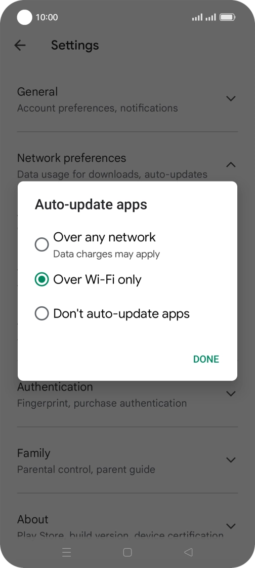 To turn on automatic update of apps using mobile network, press Over any network.