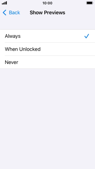 To select notification preview on the lock screen, press Always.