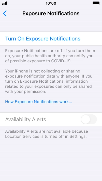 Press Turn On Exposure Notifications.
