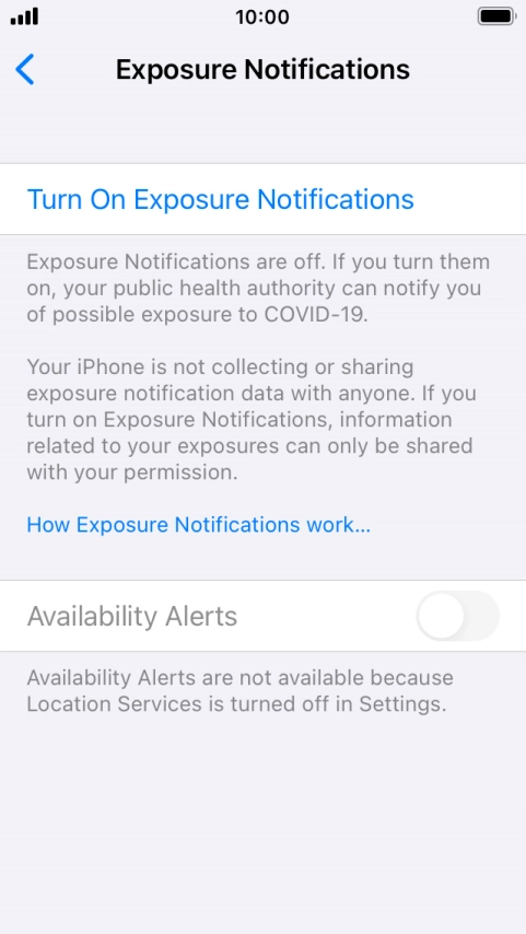 Press Turn On Exposure Notifications.