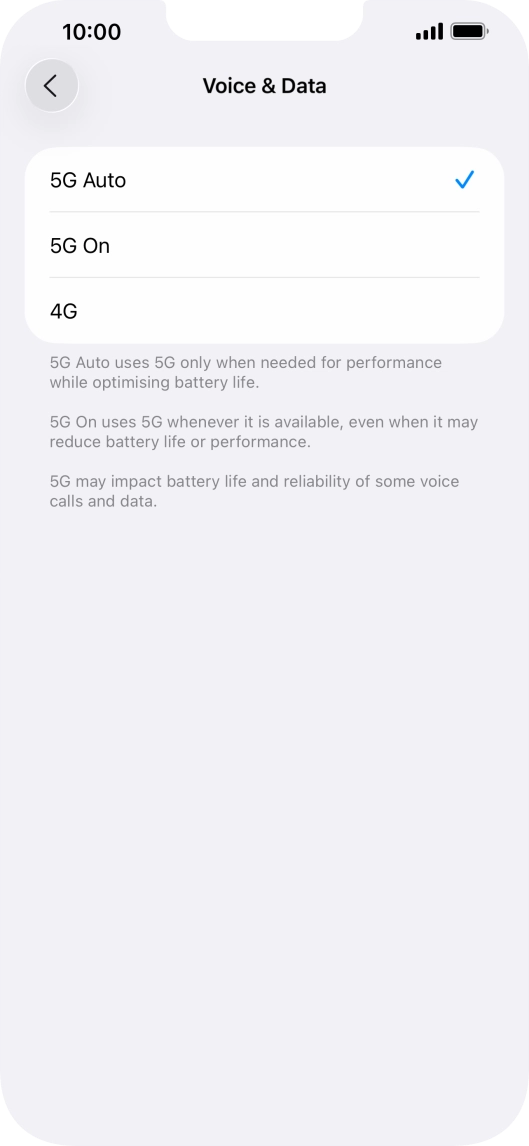 To turn on automatic switch between 5G and 4G, press 5G Auto.