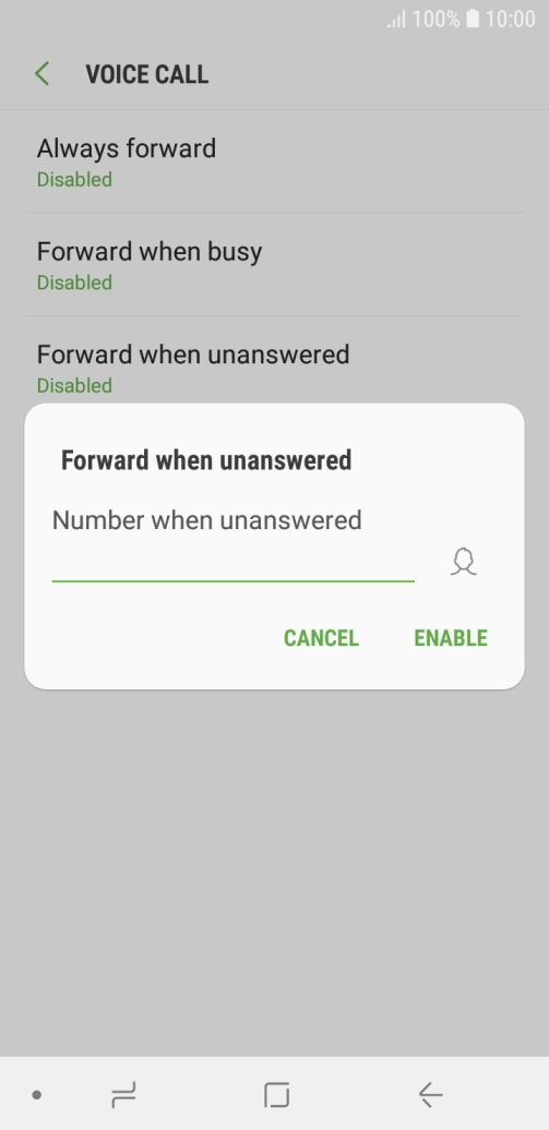 Key in +447953222222 and press ENABLE.