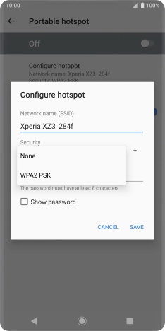 Press WPA2 PSK to password protect your Wi-Fi hotspot.