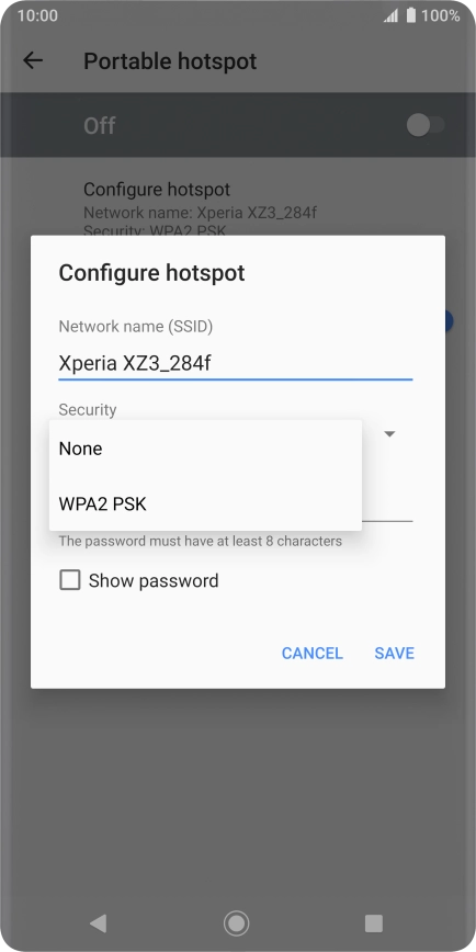 Press WPA2 PSK to password protect your Wi-Fi hotspot.