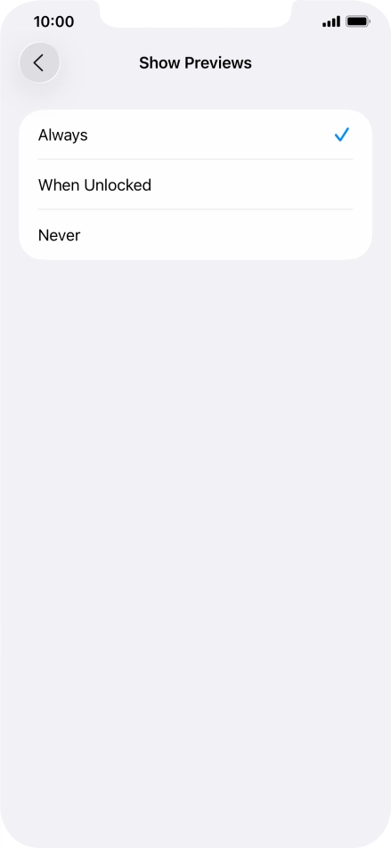 To select notification preview on the lock screen, press Always.