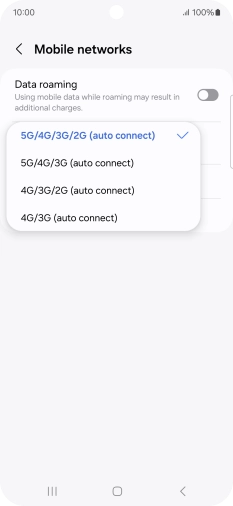 Press the required network mode.