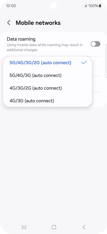 Press the required network mode.