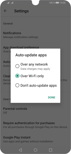To turn on automatic update of apps using mobile network, press Over any network.
