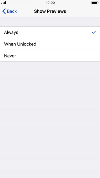 To select notification preview on the lock screen, press Always.