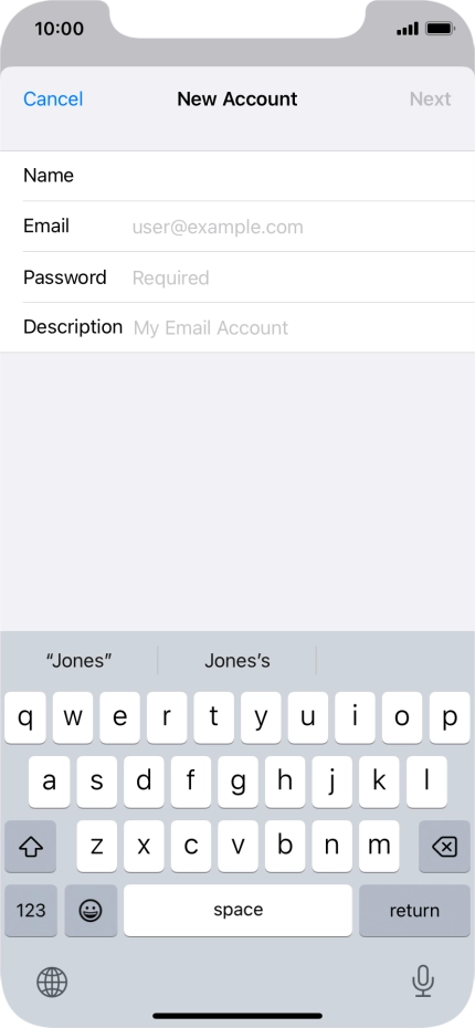 Press Email and key in your email address.