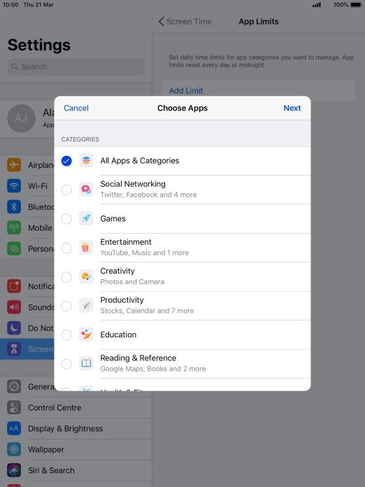 Press the required categories.