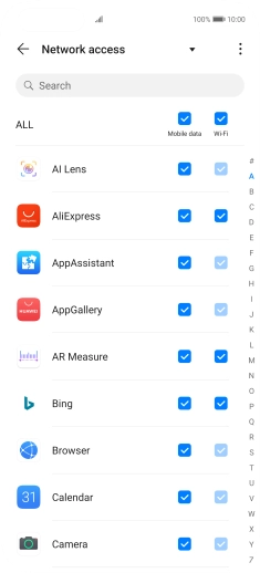 Press the field next to the application name in the 