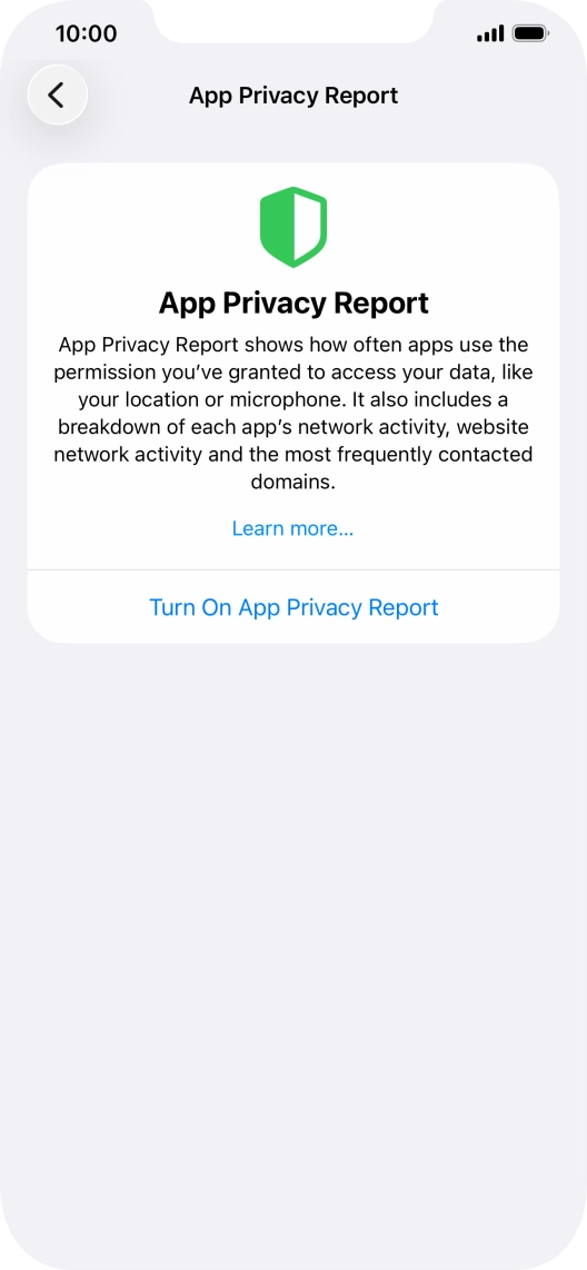 Press Turn On App Privacy Report to turn on the function.