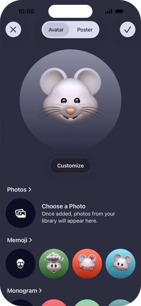 Press the required category and follow the instructions on the screen to select and save the required picture to your Contact Poster.