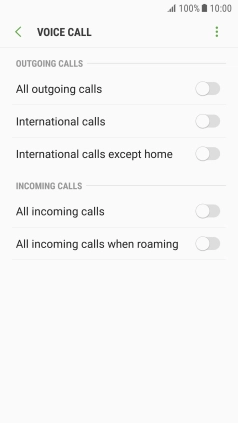 Press the indicator next to the required barring type.