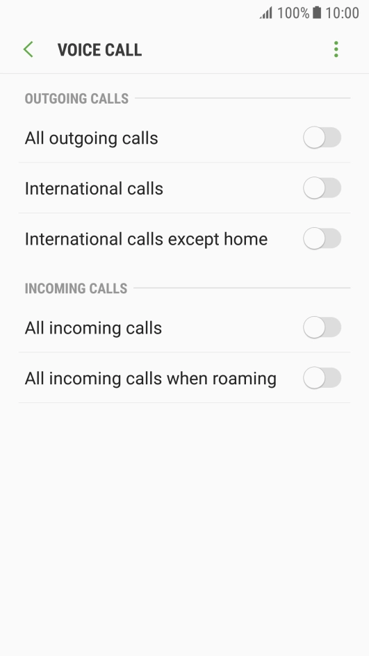 Press the indicator next to the required barring type.