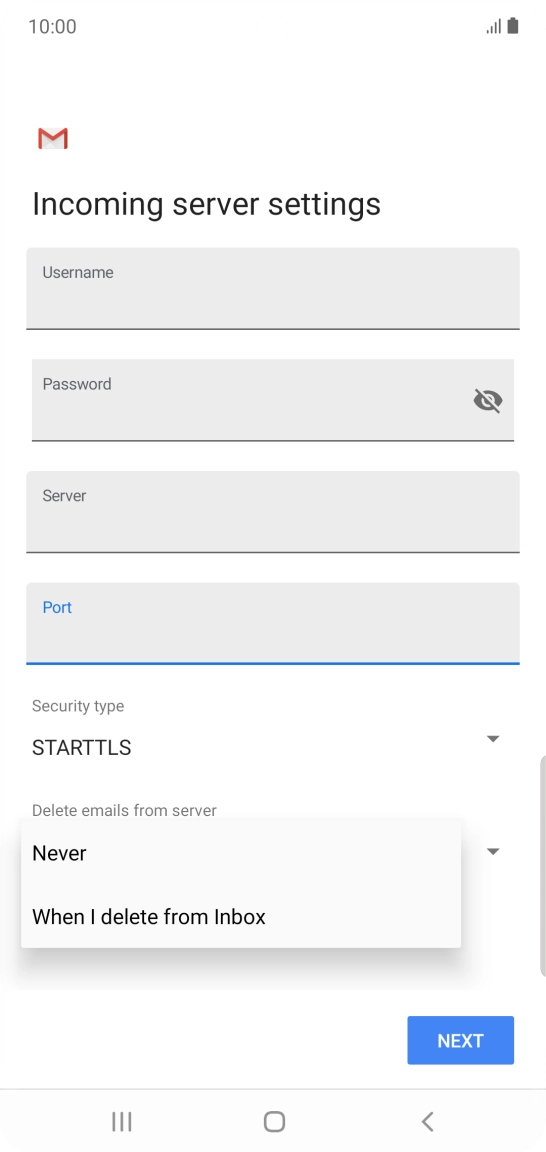 Press Never to keep email on the server when you delete them on your phone.