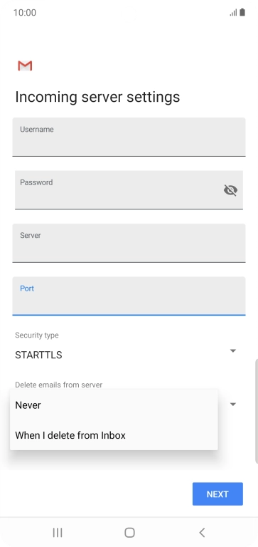Press Never to keep email on the server when you delete them on your phone.