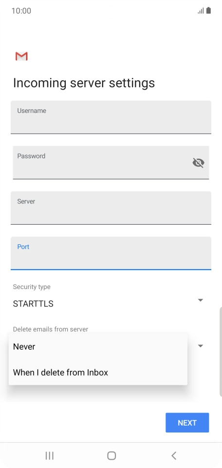 Press Never to keep email on the server when you delete them on your phone.