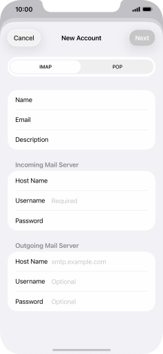 Press Username and key in the username for your email account.