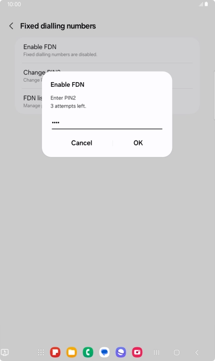 Key in your PIN2 and press OK. The default PIN2 is 0000.