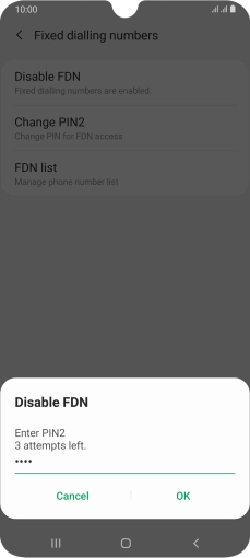 Key in your PIN2 and press OK. The default PIN2 is 0000.