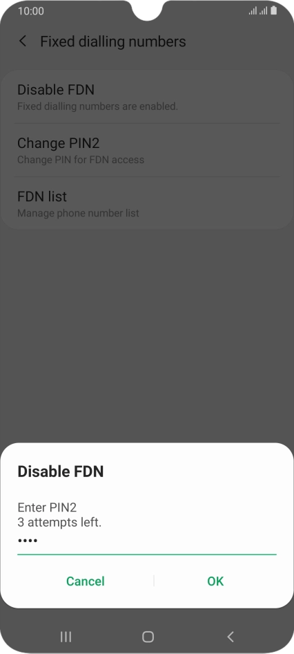 Key in your PIN2 and press OK. The default PIN2 is 0000.