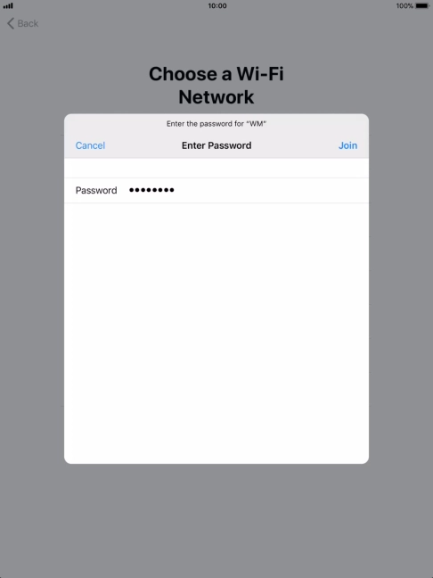 Key in the password for the Wi-Fi network and press Join.
