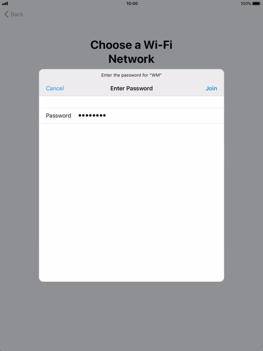 Key in the password for the Wi-Fi network and press Join.