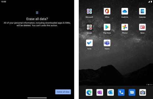 Press Delete all data. Wait a moment while the factory default settings are restored. Follow the instructions on the screen to set up your phone and prepare it for use.