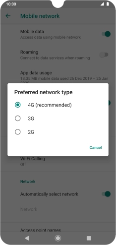 Press the required network mode.