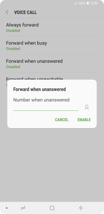 Key in +447953222222 and press ENABLE.