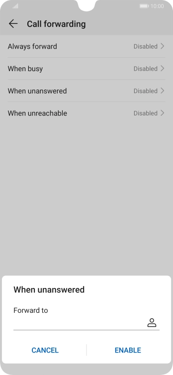 Key in +447953222222 and press ENABLE.