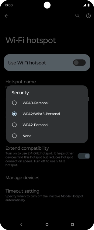 Press WPA3-Personal to password protect your Wi-Fi hotspot.
