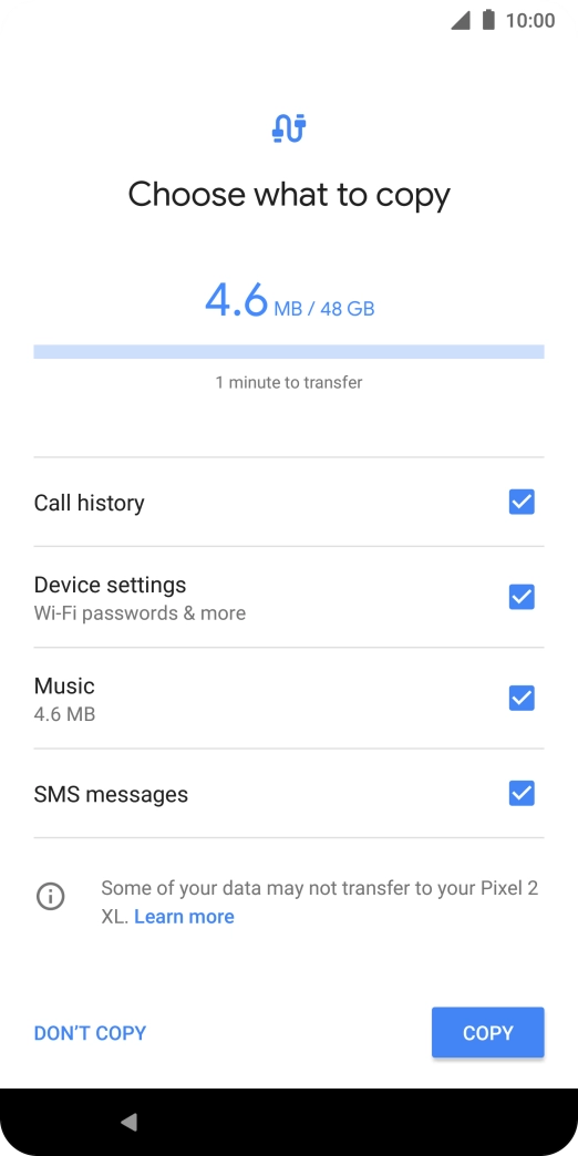 Press the field next to the required data types.