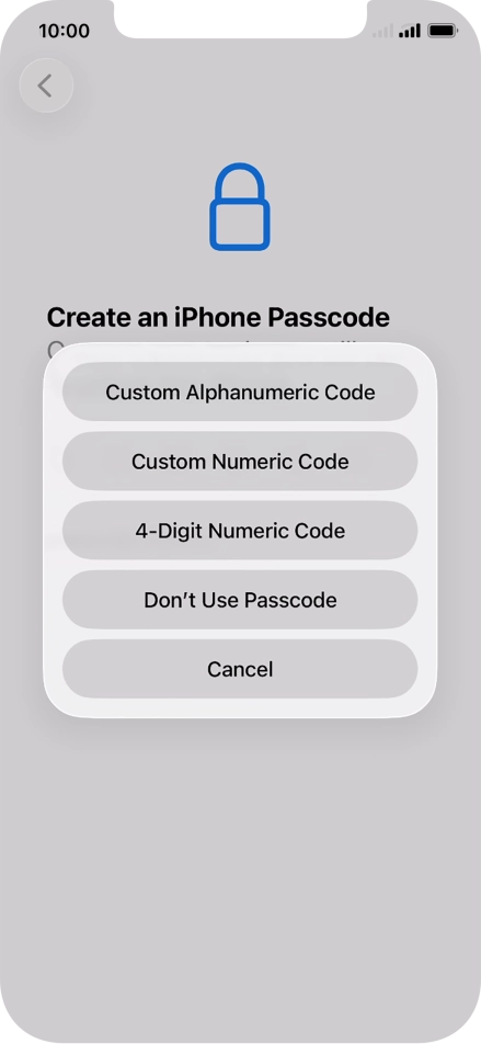 Follow the instructions on the screen to turn on use of phone lock code or press Don't Use Passcode.