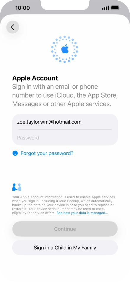 Press Password and key in the password for your Apple Account.